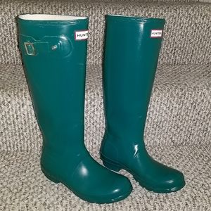 Hunter Tall Original Gloss Teal Rainboots - 6